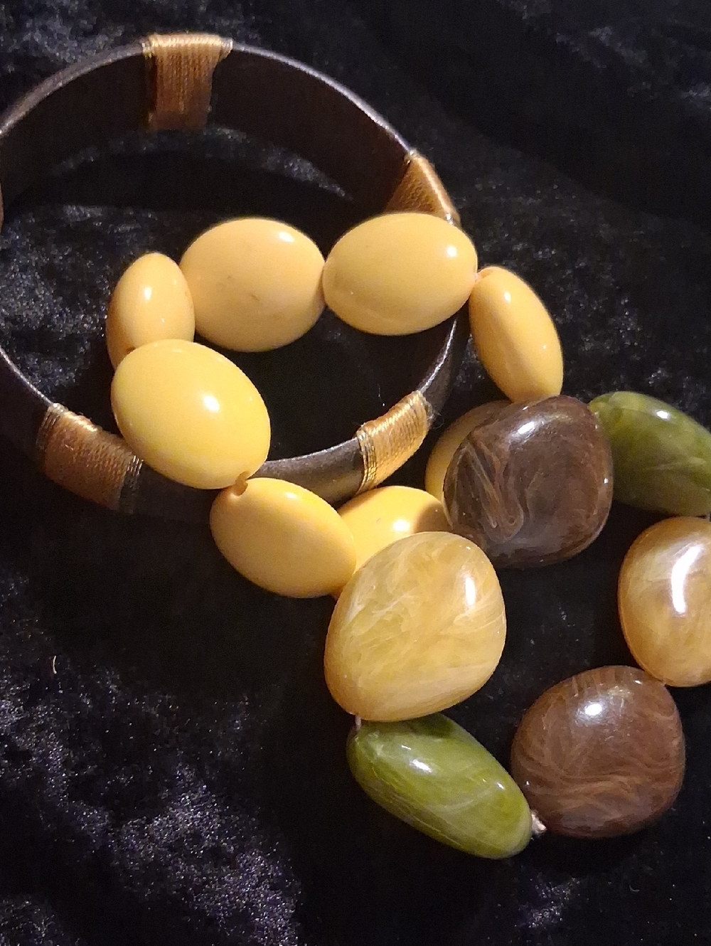 Vintage Yellow, Brown and Green Beaded Bracelet Set